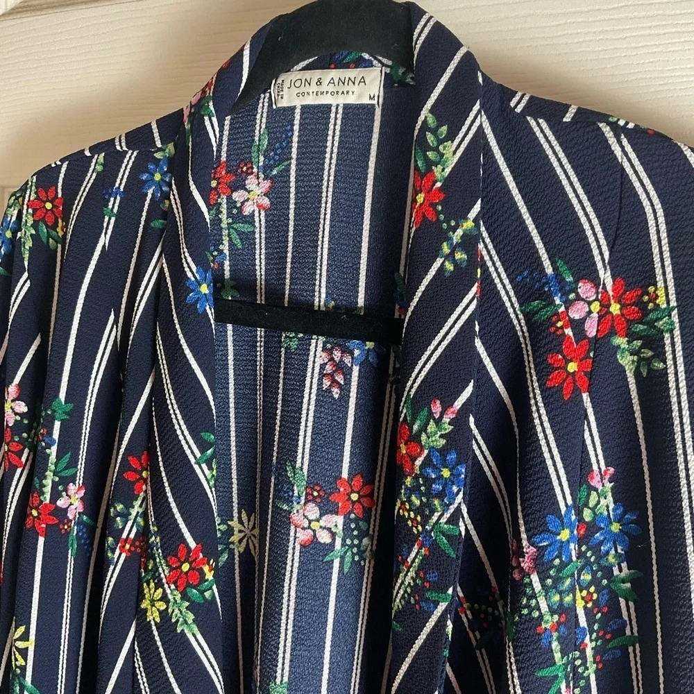 Jon & Anna Floral & Striped Open Front Cardigan size medium